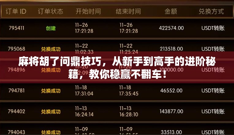 麻将胡了问鼎技巧，从新手到高手的进阶秘籍，教你稳赢不翻车！